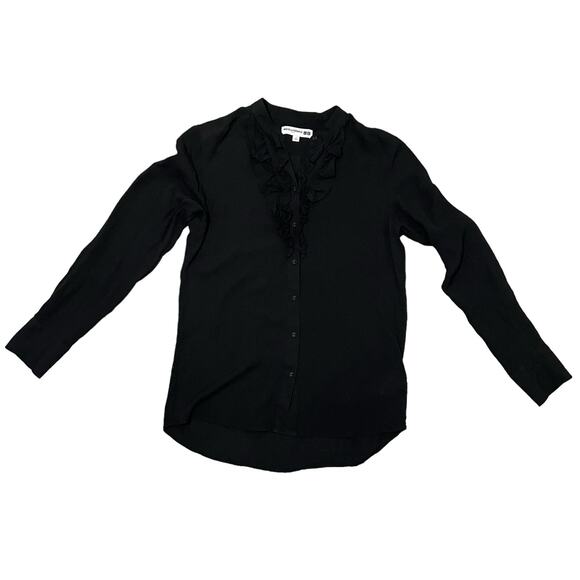 Ines de la Fressange x Uniqlo Silk Frilled Blouse Ruffle Top Black - Size Small - Picture 2 of 7
